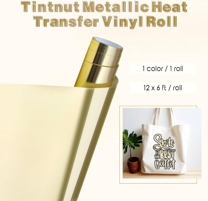 Tintnut Metallic Heat Transfer Vinyl Roll Gold and Silver Chrome HTV - 12"x 6 ft Foil Holographic Iron On Vinyl for DIY T-Shirts Handbags Hats Crafts - Image 2